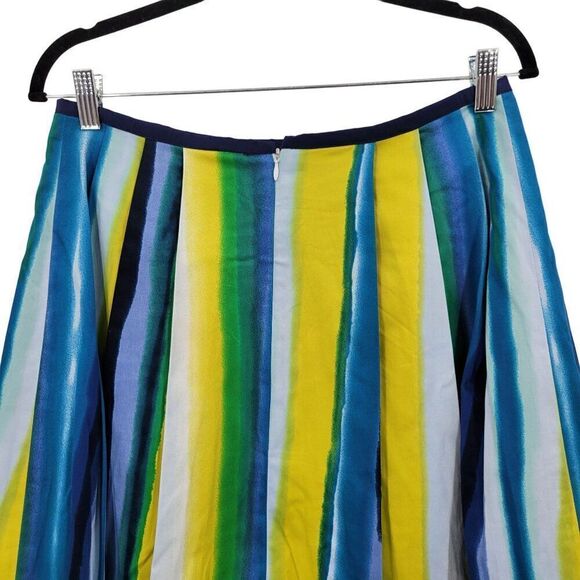 Handmade Skirt M Colorful Striped Pleated Aline Full Tea Length Pockets Vibrant - Picture 5 of 10